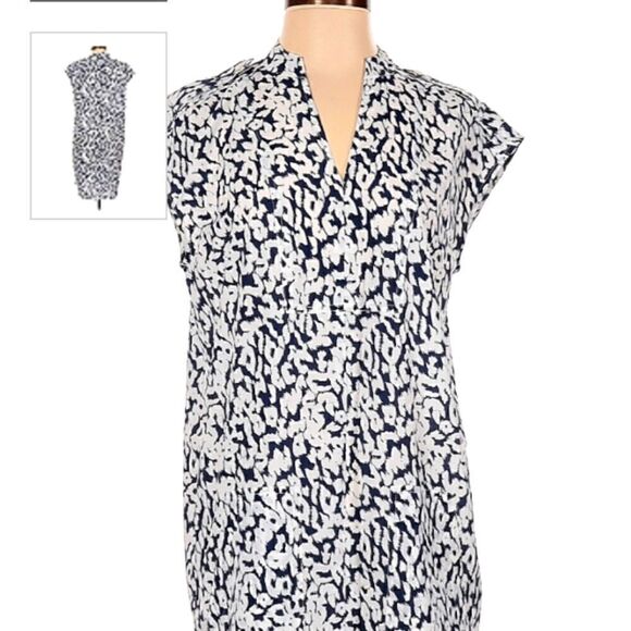 J CREW V Neck Navy and Ivory Shift Sleeveless Dress Polyester Sz XSMALL - Picture 3 of 14